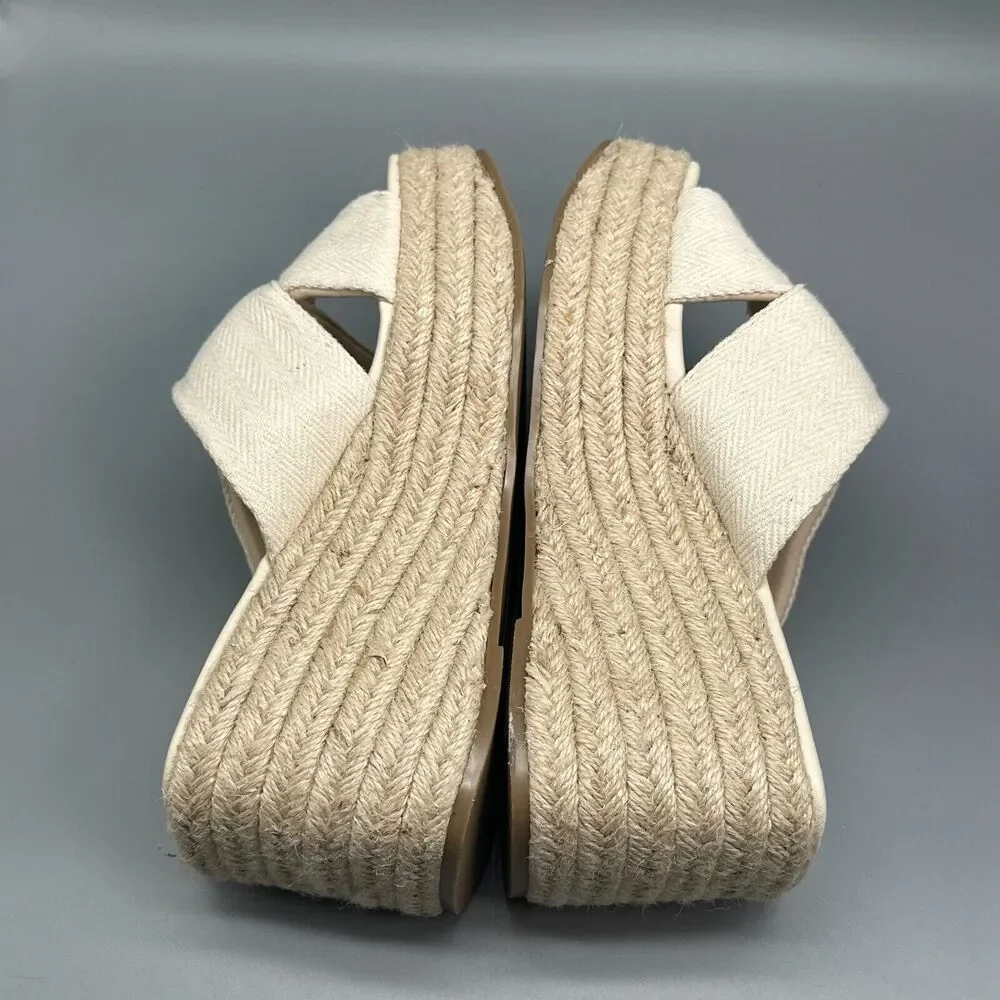 ASOS Design Wide Fit Teddy 2 Women's 8 Beige Wedge Slide Cross Slip-On Peep Toe